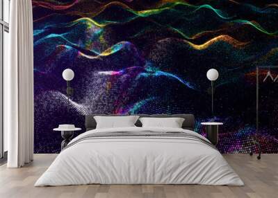 Abstract rainbow color digital particles wave and dust background Wall mural