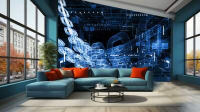 Blockchain technology connections, Cryptocurrency digital encryption, Digital money exchange. Wall mural