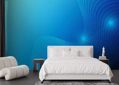 Blue color waves particle and geometric abstract background design. vector illustration Wall mural