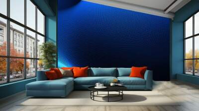 Blue digital particles wave flow, Digital cyberspace abstract background Wall mural