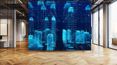 City in the Digital. Technology Digital Data Connection with futuristic matrix Concept Wall mural