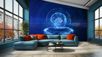 Cybersecurity digital data of futuristic and technology of Digital cloud computing, Global network 5g high-speed internet connection and big data analysis background concept. 3D rendering Wall mural