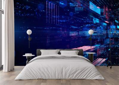 digital cyberspace and data network connections. transfer digital data high-speed internet. technolo Wall mural