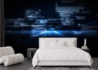 Digital cyberspace and digital data network connections concept. Transfer digital data hi-speed internet, Future technology digital matrix abstract background concept. 3d rendering Wall mural