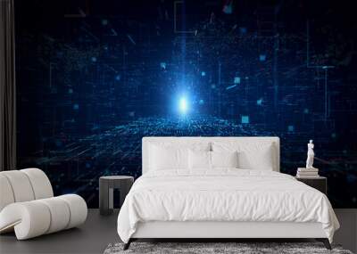 Digital Cyberspace with Digital Data Network Connections. High Speed Internet Connection and Data Analysis Technology Digital Abstract Background Concept. 3d rendering Wall mural