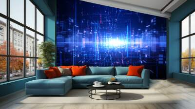 Digital Cyberspace with Particles and Digital Data Network Connections, Technology Digital Data Abstract Background, Data Analysis and Access to Digital Data, 3D Rendering Wall mural