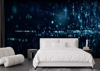 Digital cyberspace with particles and Digital data network connections concept. Wall mural