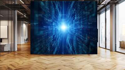 Digital cyberspace with particles and Digital data network connections future background concept. Wall mural