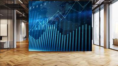 Digital data financial investment trends, Financial business diagram with charts and stock numbers showing profits and losses over time dynamically, Business and finance. 3d rendering Wall mural