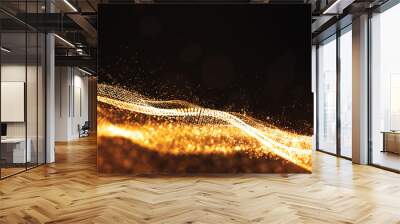 Digital particles gold color wave flow abstract background Wall mural