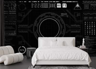 Futuristic user interface head up display screen with infographic elements. Display for digital background computer, Desktop display screen motion virtual technology background. 3d Rendering Wall mural