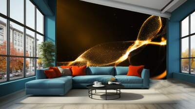 gold particles spark wave flow background. flicker particle on black background. digital abstract ba Wall mural