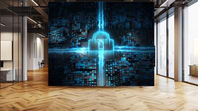 Lock Icon Cyber Security, Digital Data Network Protection, Future Technology Network Background Concept. Wall mural