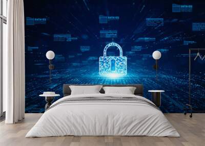 Lock Icon cyber security of digital data network protection. High speed connection data analysis. Technology data network conveying connectivity background concept. Wall mural