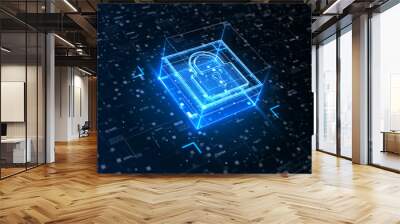 Padlock of Cyber Security On Circuit board, Digital Data Network Protection, Big Data Analysis Future Background Concept. 3d rendering Wall mural