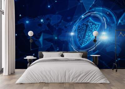 Shield Icon Cyber Security, Digital Data Network Protection, Future Technology Digital Data Network Connection Background Concept. Wall mural