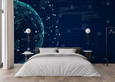 Technology Network Data Connection, Digital Data Network and Cyber Security Concept. Earth element furnished by Nasa. Wall mural