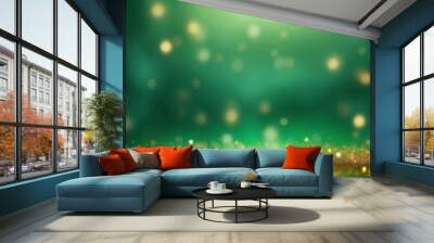 Banner Background abstract gold bokey in de focused emerald green background Wall mural