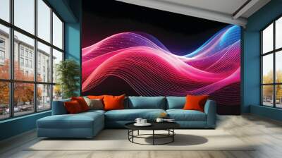 Colorful smooth wave lines Wave element black background Designed with a material that has a surface similar to a translucent frosted coating with a soft but luxurious texture. With translucent proper Wall mural