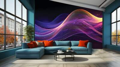 Colorful smooth wave lines Wave element black background Designed with a material that has a surface similar to a translucent frosted coating with a soft but luxurious texture. With translucent proper Wall mural