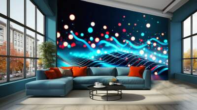 Futuristic technology wave background with glowing particles. Vector illustration. Wall mural