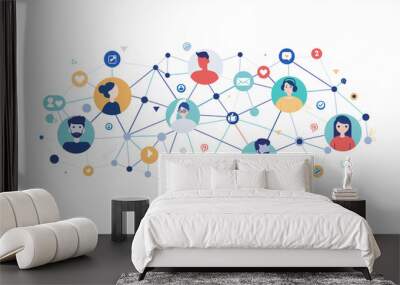 Detailed Vector Illustration of a Social Network with Connected Individuals and Nodes Wall mural