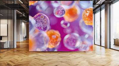 Detailed view of Vitamin C molecules under a microscope, rejuvenating skin cells in scientific laboratory Wall mural