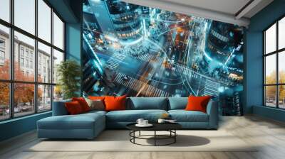 Futuristic Holographic Cityscape with AI Integration Wall mural