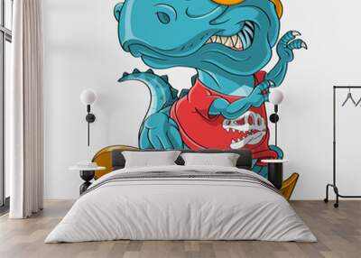 Hand drawn skater t-rex dinosaur Wall mural