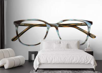 Eyeglass frames, lenses, various colors, both metal and plastic, on a beautiful colored background. Wall mural