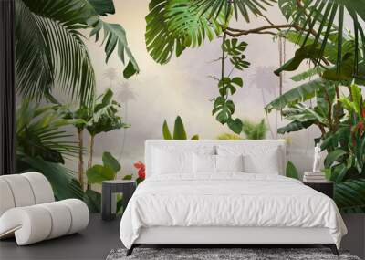 adorable background design with tropical palm and banana leaves, can be used as background, wallpaper Wall mural