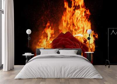 Burning red rose, dark atmospheric mood, fantasy background Wall mural