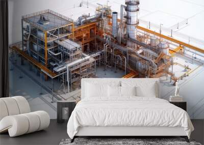 A detailed digital replica of an industrial complex, optimized for operational efficiency using BIM workflows Wall mural