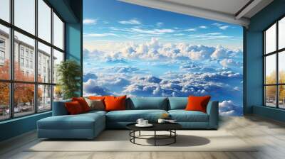 amazing beautiful of blue sky with clouds from above, copy space, Generative AI Wall mural