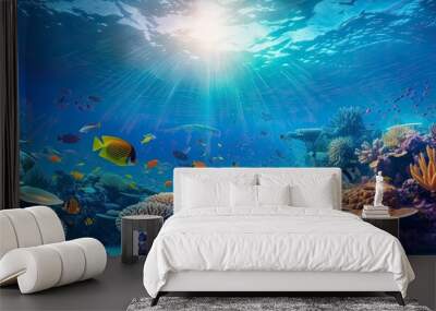 beautiful underwater scenery with various types of fish and coral reefs, Generative AI Wall mural