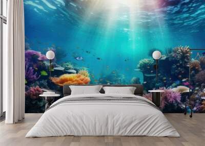 beautiful underwater scenery with various types of fish and coral reefs, Generative AI Wall mural