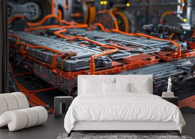 Cross-section of an electric vehicle battery illustrating the layered construction and cell arrangement Wall mural