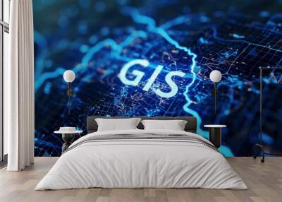 GIS, Geographic information system technology style with text Wall mural