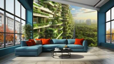 housing sustainability ,net zero carbon negative forest nature Biodiversity Diversity ,Generative AI Wall mural