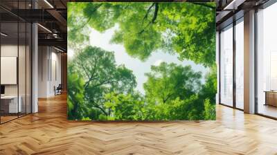 Looking up at the green tops of trees, Generative AI Wall mural