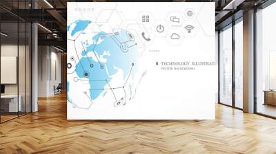 Abstract technology social connection white vector background Wall mural