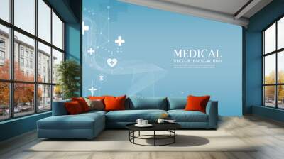 Abstract vector modern medical wallpaper.geometric.medical icons.blue background Wall mural