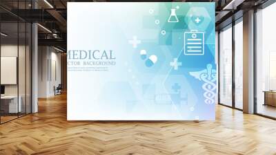 geometric vector futuristic medical icons background Wall mural