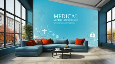 Health care icon pattern medical innovation concept background design Wall mural