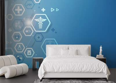 Modern vector medical wallpaper.geometric hexagon and icons medical concept.  Wall mural