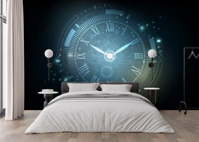 Vector futuristic technology cyber clock concept Wall mural