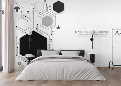 White technology vector background.computer network.geometric hexagon shape.conection concept Wall mural