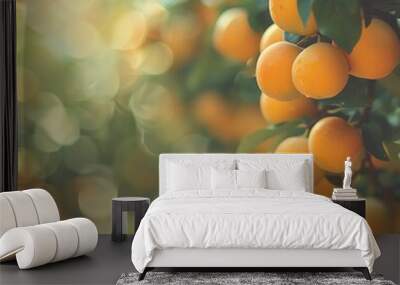 Beautiful bountiful harvest of ripe apricots ready to be picked Wall mural