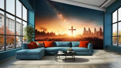 The deep night Milky Way, the cross, the providence of creation, the Creator Wall mural