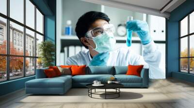 male scientist, laboratory specialist working with test tubes scientist. Chemist. Science technology concept. Chemistry and medical science research study concepts. Medical Research. Wall mural